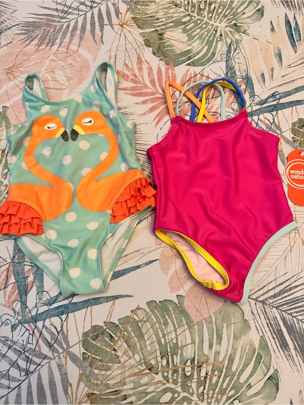 Girls' Flamingo One-Piece Swimsuit & Magenta Strappy One-Piece lot